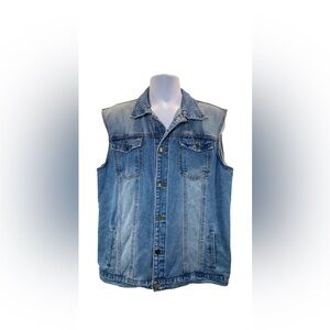 Denim Vest Mens XL Blue Denim Relaxed Fit Button Front